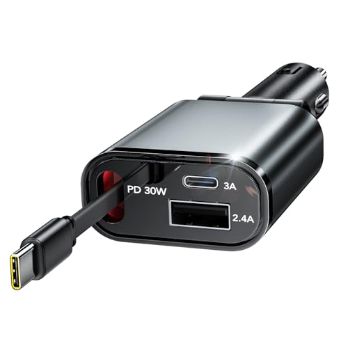 Retractable Car Charger, 3 in 1 Fast Car Phone Charger 50W