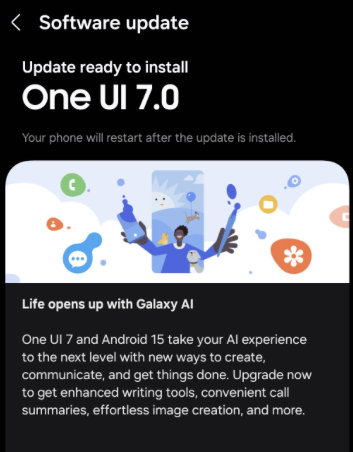 One UI 7 update screen